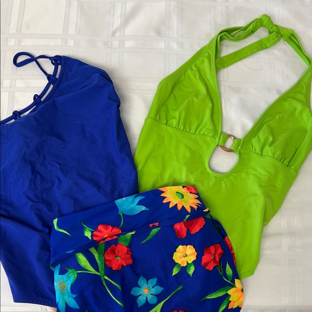 Tommy Hilfiger Green Swimsuit with Blue Floral Cover-Up